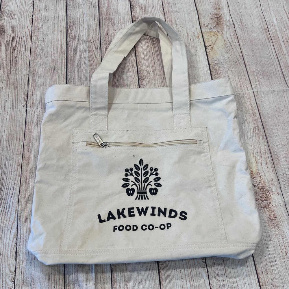 Lakewinds Food Co-op Canvas Tote Bag EcoRite Cream Zipper Reusable Shopper